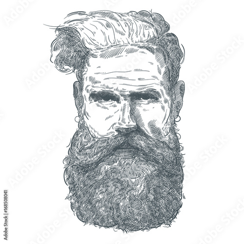 Hand drawing Portrait of bearded man hipster for a barber shop logo theme