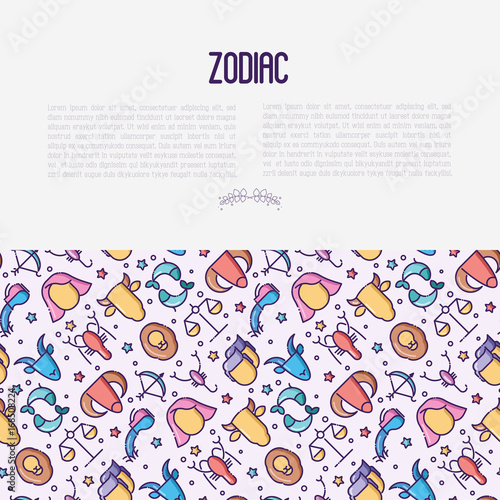 Zodiac signs concept with thin line icons for banner with horoscope, web site or background. Vector illustration.