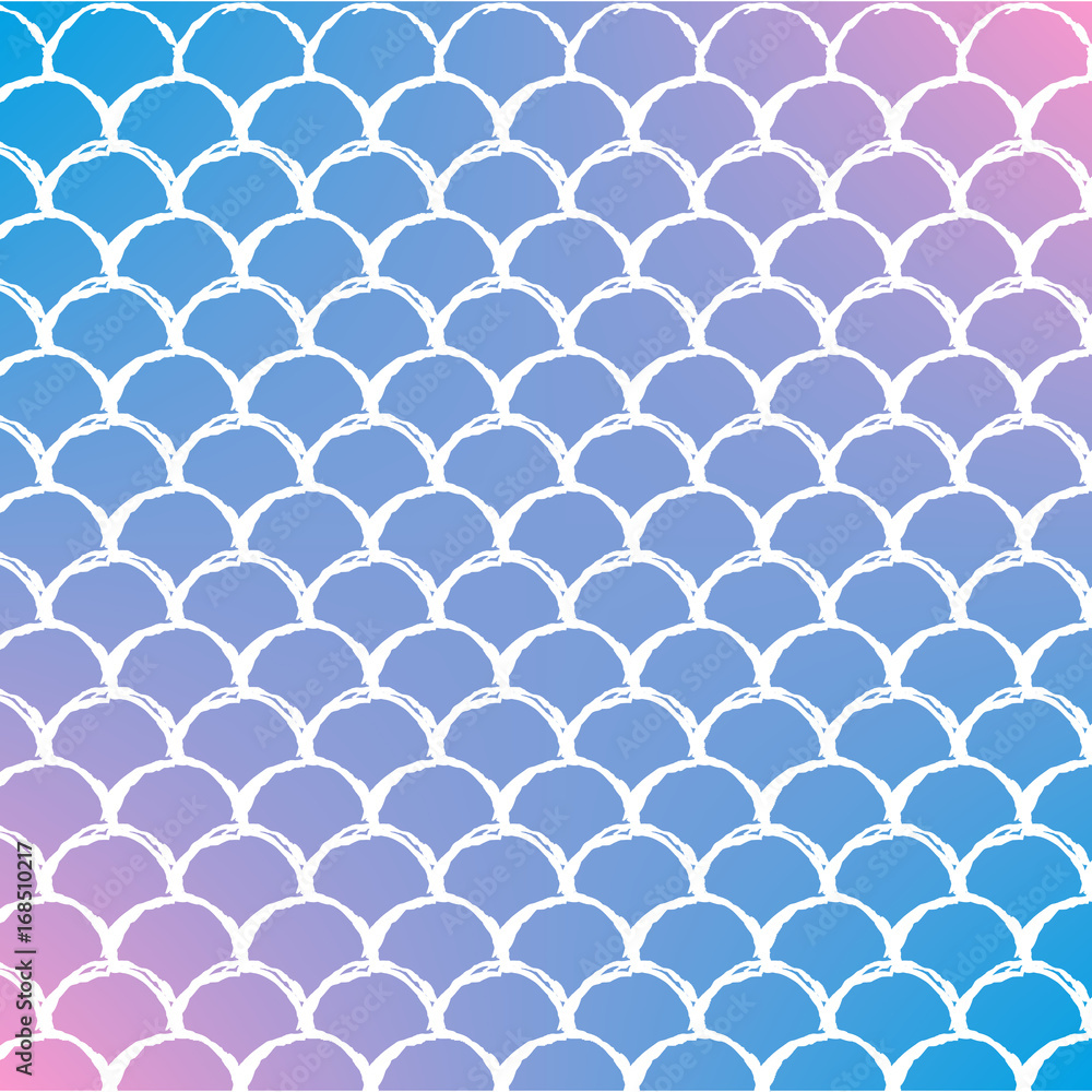 Mermaid scale on trendy gradient background. Square backdrop with mermaid scale ornament. Bright color transitions. Fish tail banner and invitation. Underwater sea pattern. Blue, purple, pink colors. Mermaid scale on trendy gradient background. Square backdrop with mermaid scale ornament. Bright color transitions. Fish tail banner and invitation. Underwater sea pattern. Blue, purple, pink colors.