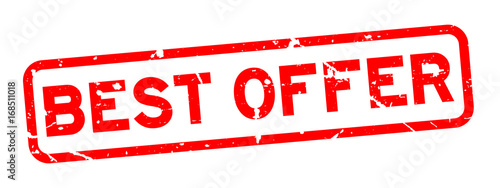 Grunge red best offer square rubber seal stamp on white background