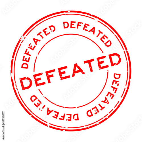 Grunge red defeated round rubber seal stamp on white background