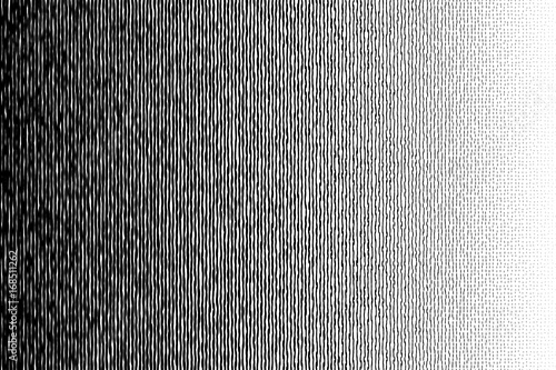 Halftone black to white irregular long circle vertical transition pattern. Vector.