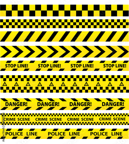 Black and yellow police stripe border, construction, danger caution seamless tapes vector set © pukach2012