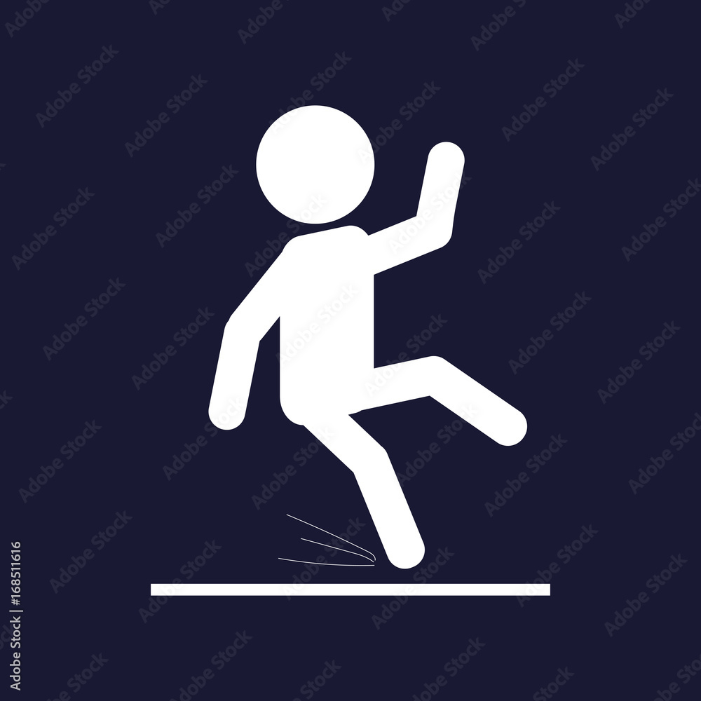 Wet Floor Warning Sign. Slippery road. White vector icon on dark blue background. Wet Floor Warning Sign. Slippery road. White vector icon on dark blue background.