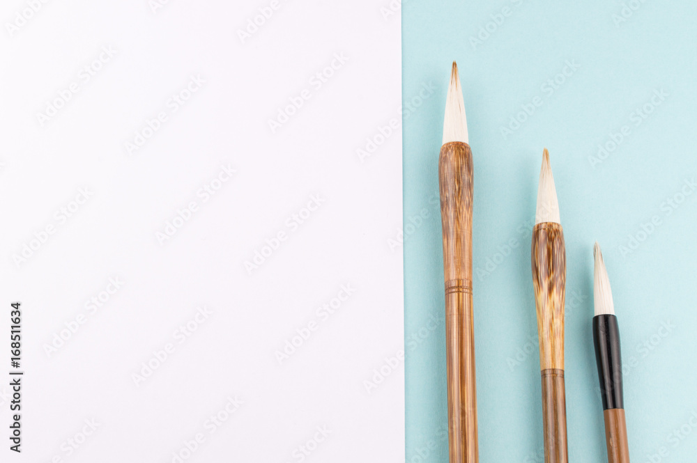 Chinese calligraphy brush for traditional writing. Top view Chinese calligraphy brush for traditional writing. Top view