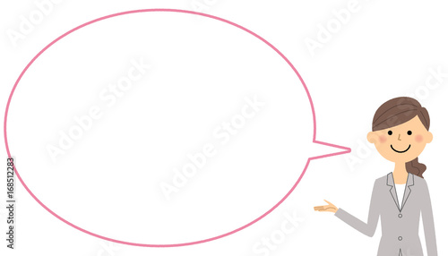 説明するスーツの女性　ふきだし