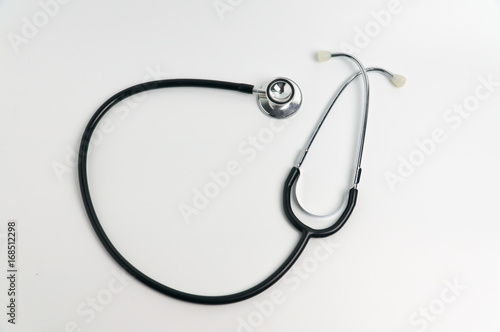 Black stethoscope isolated on white background.