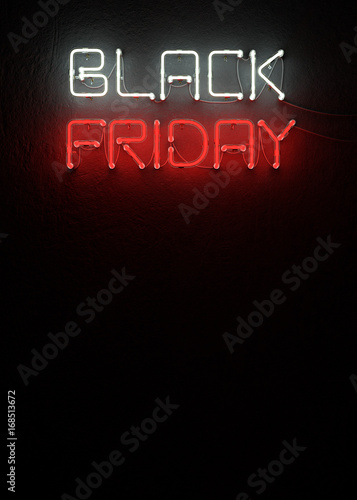 Black friday sale neon background. 3D illustration