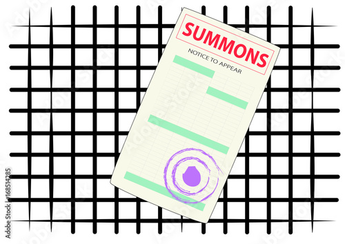 the form of the summons on the background of iron bars