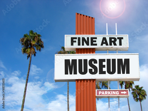 vintage photo of fine art musem sign with bright sun flare