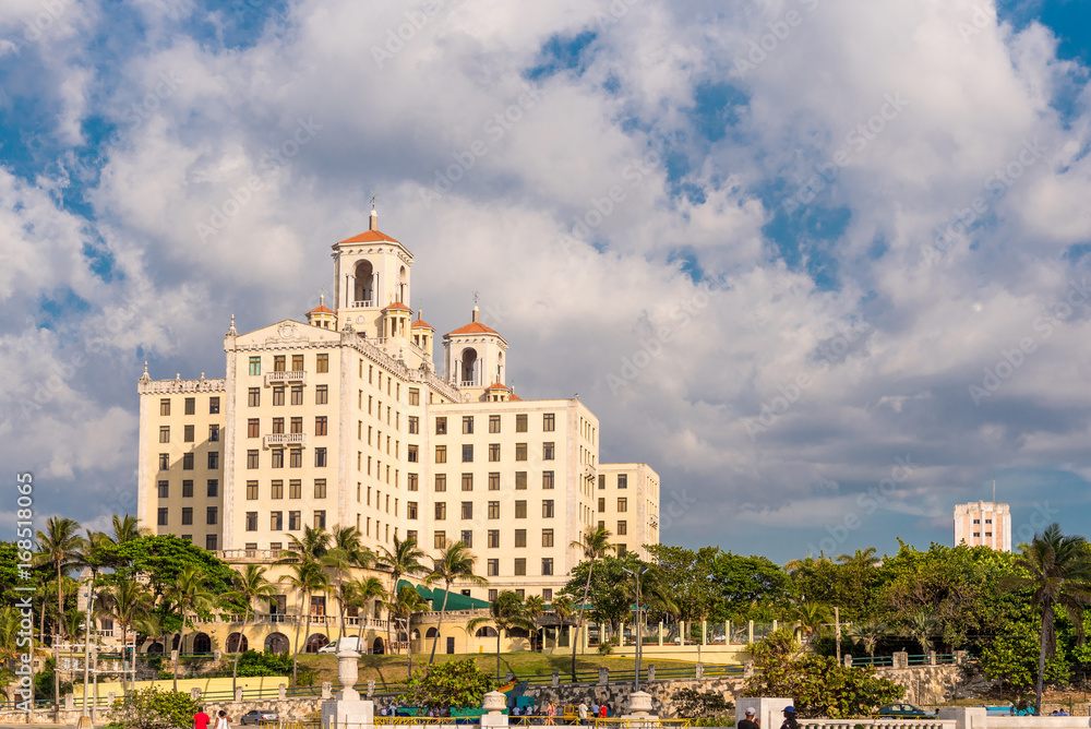 View of the Nacional de Cuba hotel, Havana, Cuba. Copy space for text.