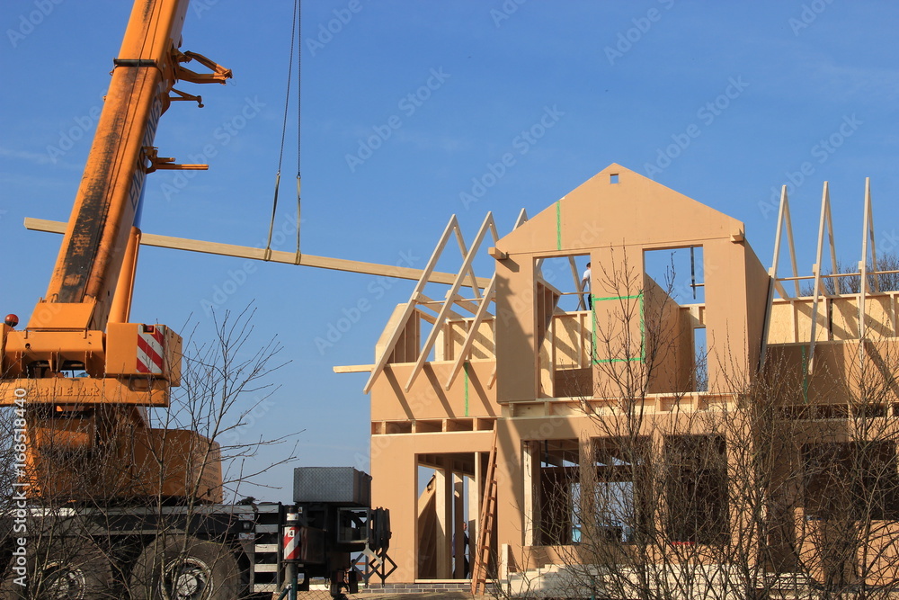 Obraz premium Schwedenhaus Holzrahmenbau im Rohbau