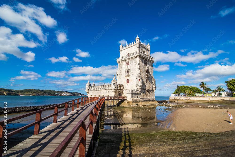 10 July 2017 - Lisbon, Portugal. Belem tower - fortified building on an island in the River Tagus