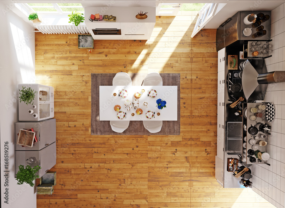 Top view of the modern kitchen room Stock Photo | Adobe Stock
