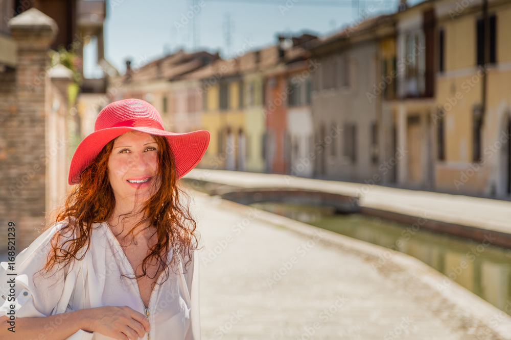 cute woman in Italian village