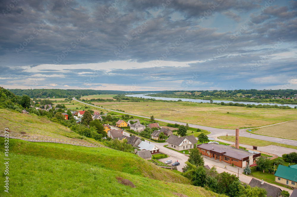 Beautiful Lithuanian Landscape. Panoramic view from Palemonas (Seredzius) hill to Nemunas River, Jurbarkas District Municipality.
