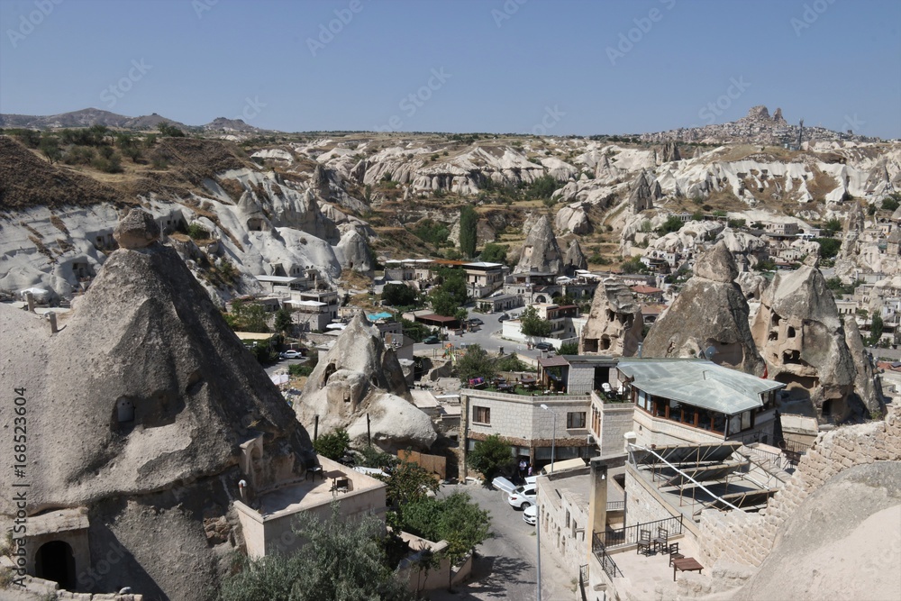 A view of the old town of Goreme with its famous fairy chimneys, 2017