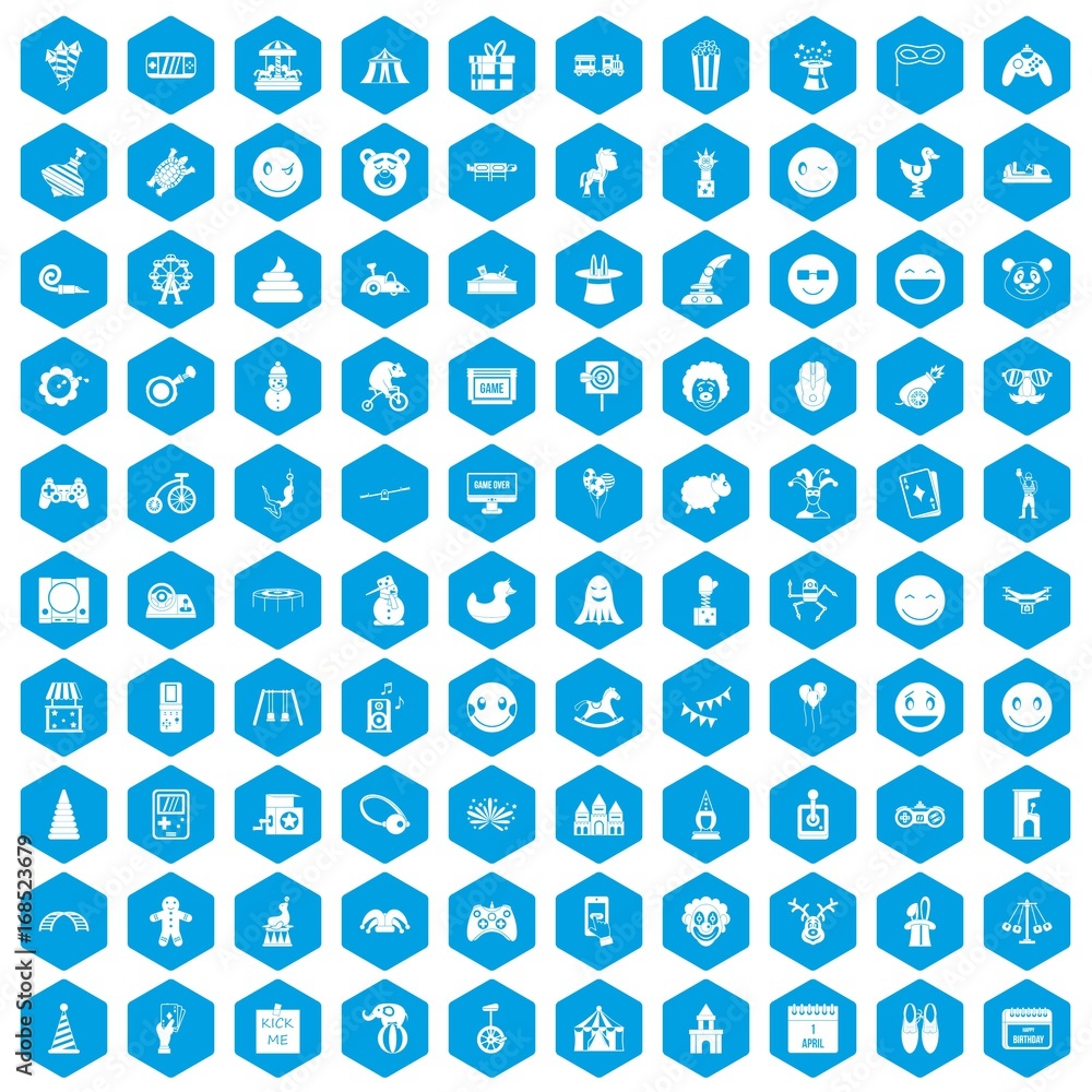 100 funny icons set blue 100 funny icons set blue