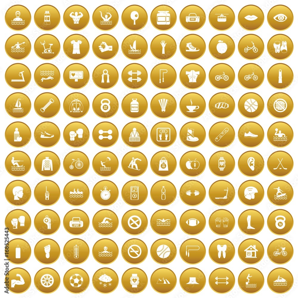 100 men health icons set gold 100 men health icons set gold