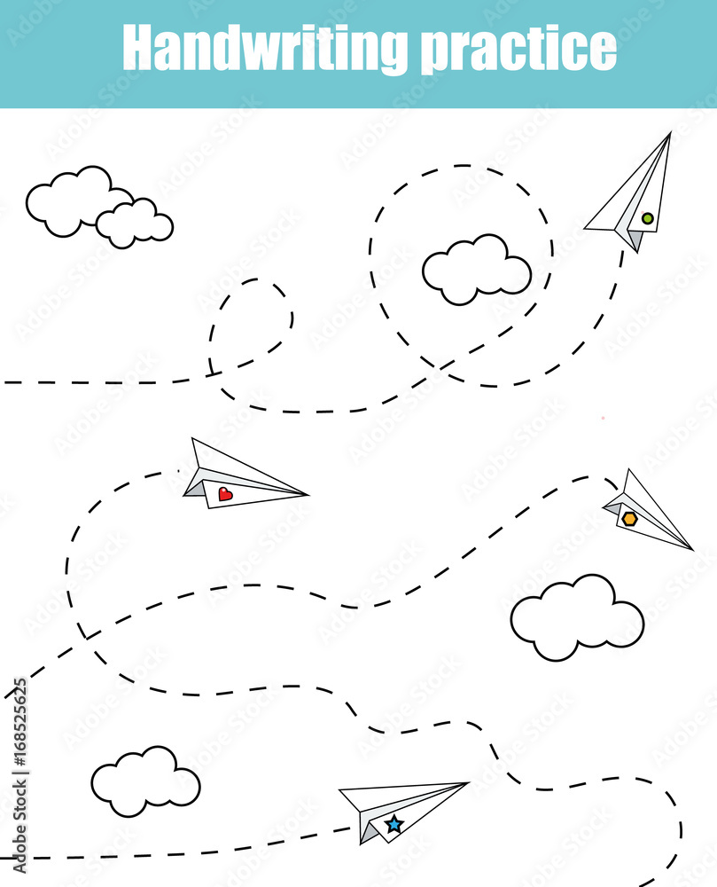 Handwriting practice sheet. Educational children game, printable worksheet  for kids. Writing training printable worksheet with with dashed lines Stock  Vector | Adobe Stock
