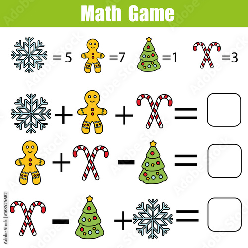 Math educational game for children. Mathematical counting equations.