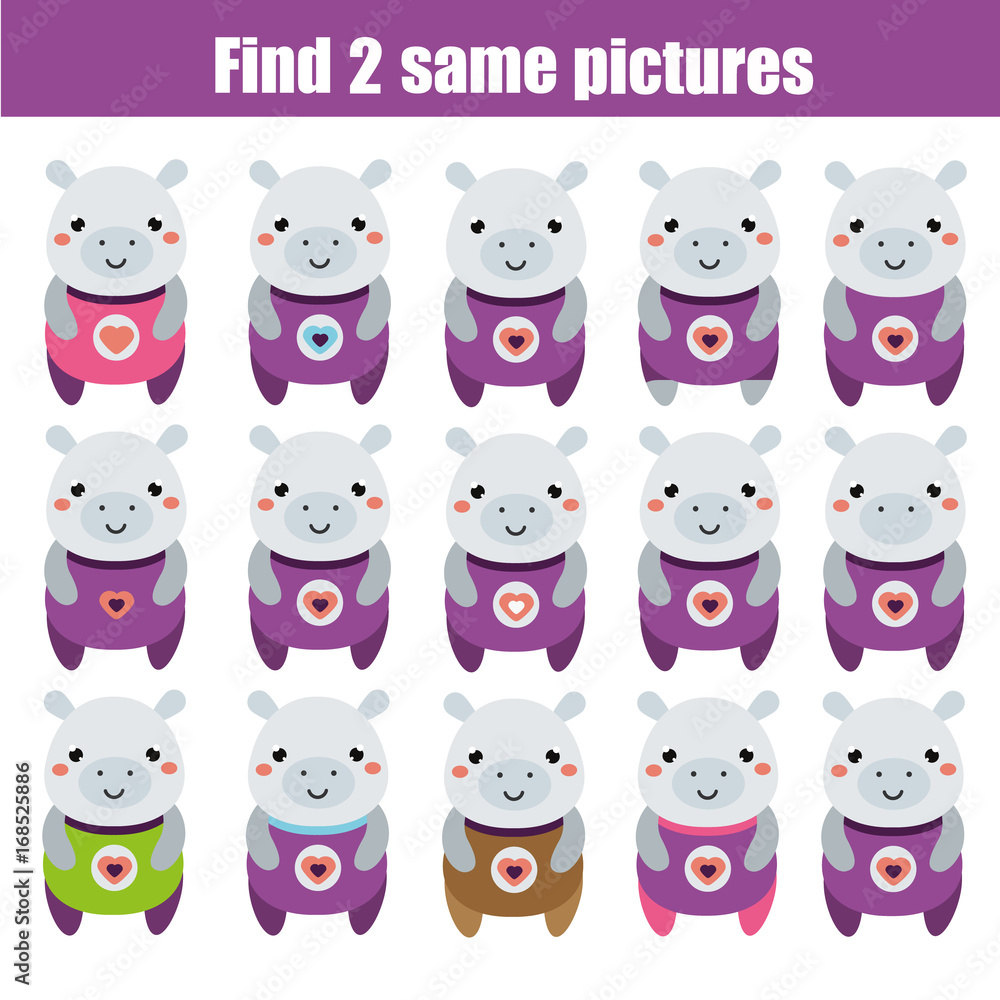 Find the same pictures children educational game. Animals theme Find the same pictures children educational game. Animals theme