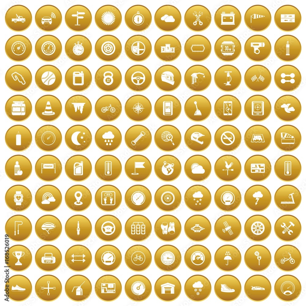 100 motorsport icons set gold 100 motorsport icons set gold