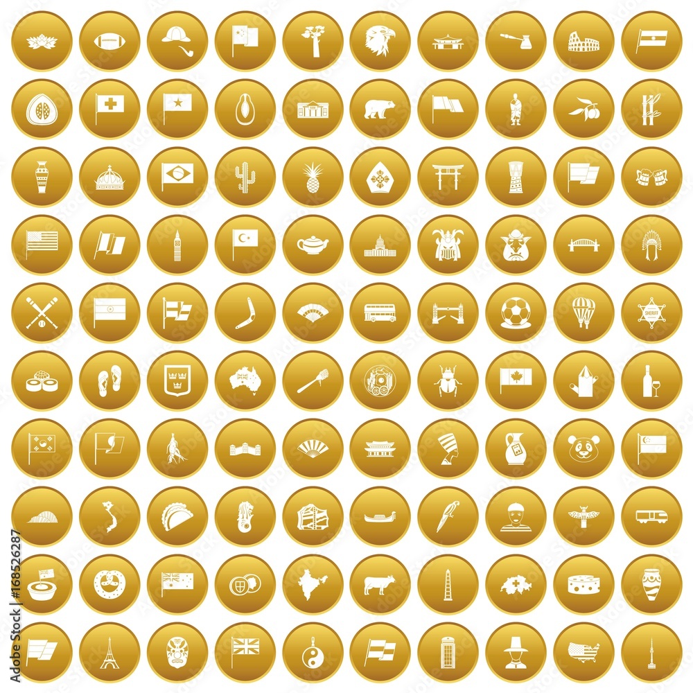 100 national flag icons set gold 100 national flag icons set gold