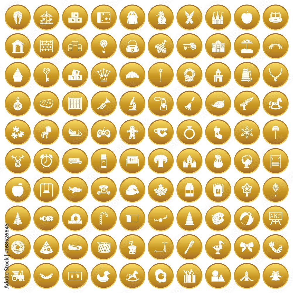 100 nursery school icons set gold 100 nursery school icons set gold