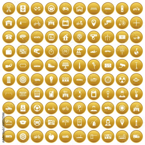 100 parking icons set gold