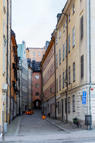 Stockholm s narrow streets with different houses in colours