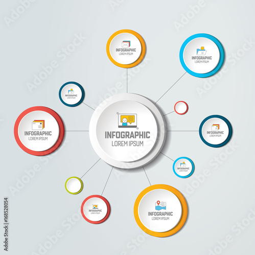 Net, molecule structure with circles.  Infographic, template,  network, flow chart, diagram.
