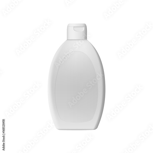 Mock up of plastic package for shampoo, cream or lotion isolated. Vector white bottle with shadow on white background.