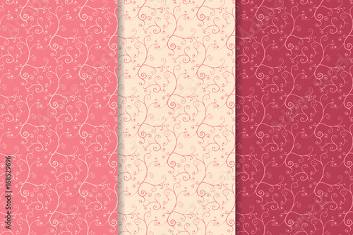 Cherry pink set of floral seamless patterns