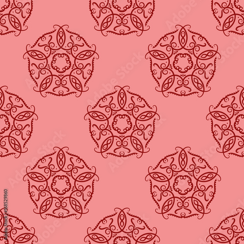 Vintage red ornament. Floral seamless pattern