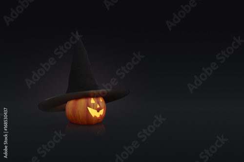 glowing pumpkin with witches hat halloween concept