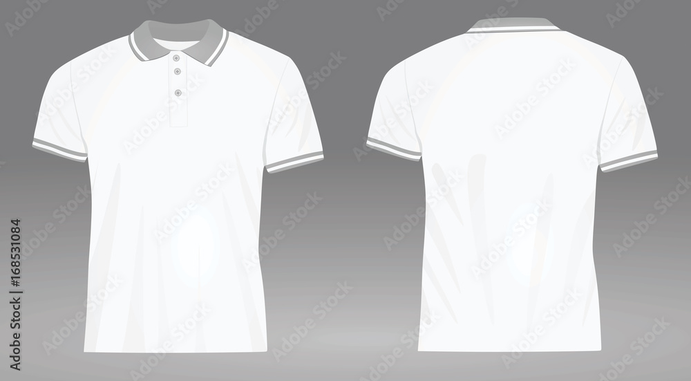 Vettoriale Stock White polo t shirt with grey collar template. vector  illustration | Adobe Stock