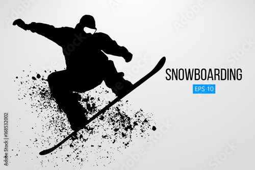 Silhouette of a snowboarder jumping isolated. Vector illustration
