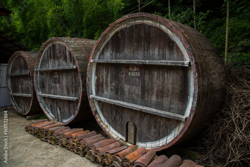 Wooden barrel for wine with steel ring, Georgia
