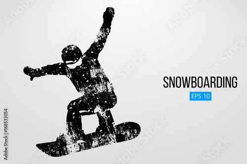 Silhouette of a snowboarder jumping isolated. Vector illustration