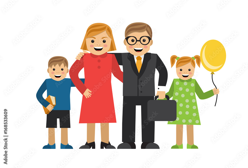 Happy cartoon family Mom Dad daughter and son are hugging each other Stock  Vector | Adobe Stock