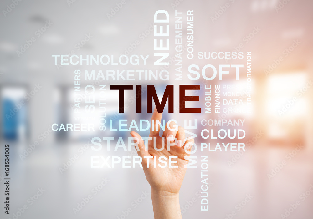 Concept of modern business with palm choocing on of keywords for success Concept of modern business with palm choocing on of keywords for success