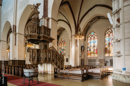 Riga, Latvia. Interior Of The Riga Dom Dome Cathedral Church.