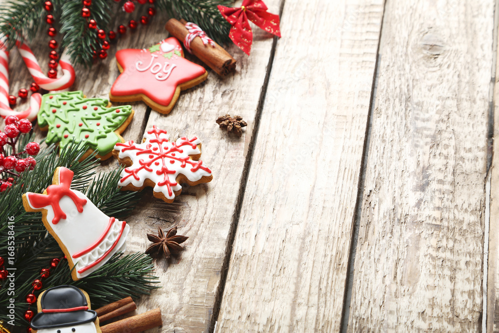 Christmas cookies on a brown wooden table Christmas cookies on a brown wooden table