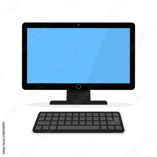 Icon of a black computer monitor with a keyboard.