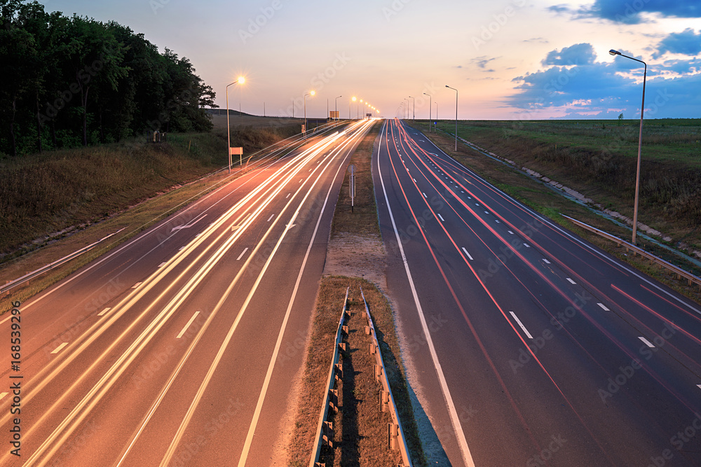 Highway traffic in sunset 