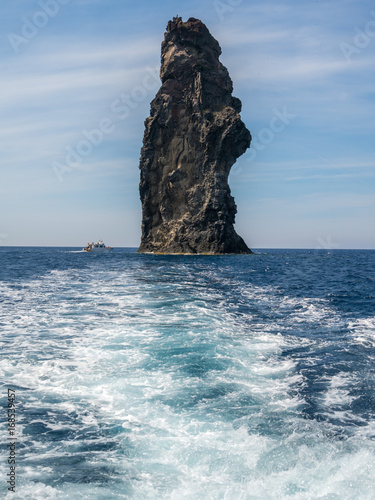 La Canna is a columnar cliff rising from the sea near the island of Filicudi, in the Aeolian Islands, Sicily.