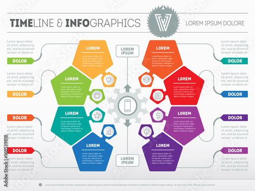 Business presentation or infographics concept with 8 options. Part of the report with logo and icons set. Vector infographic of technology or education process.