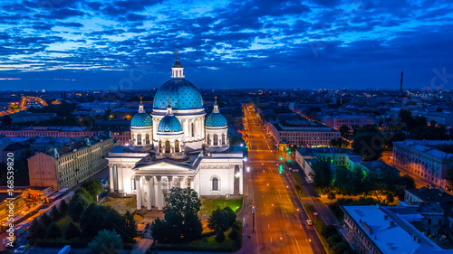 Trinity Cathedral in St. Petersburg. A view of Petersburg from the air.