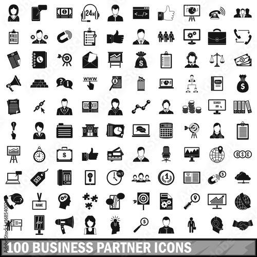 100 business partner icons set, simple style 